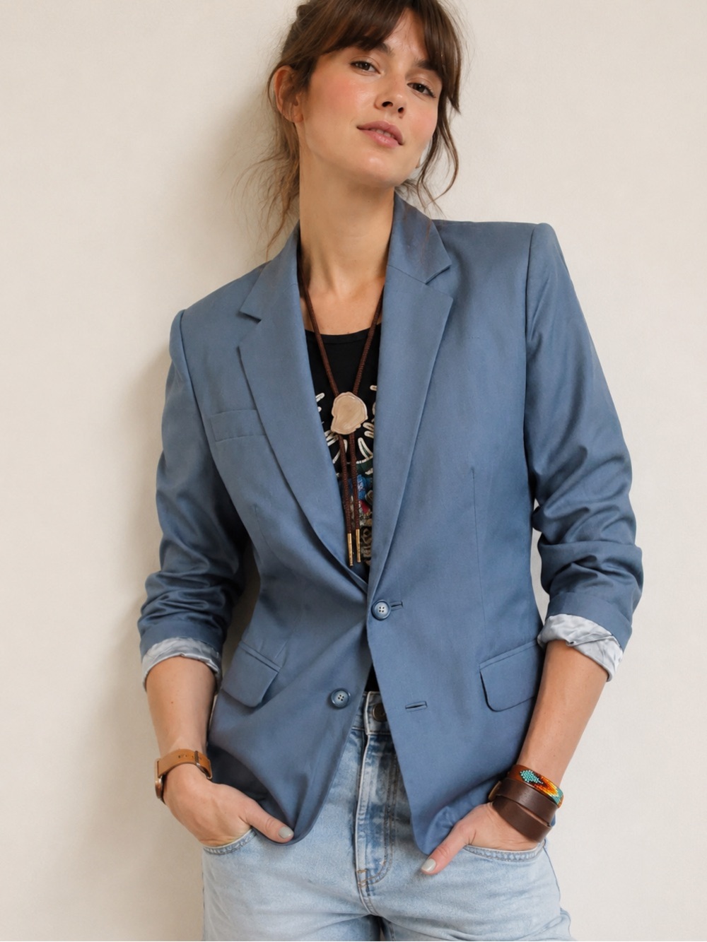 Vintage 80’s Medos Slate Blue Custom Tailors Hong Kong Lined Custom Blazer